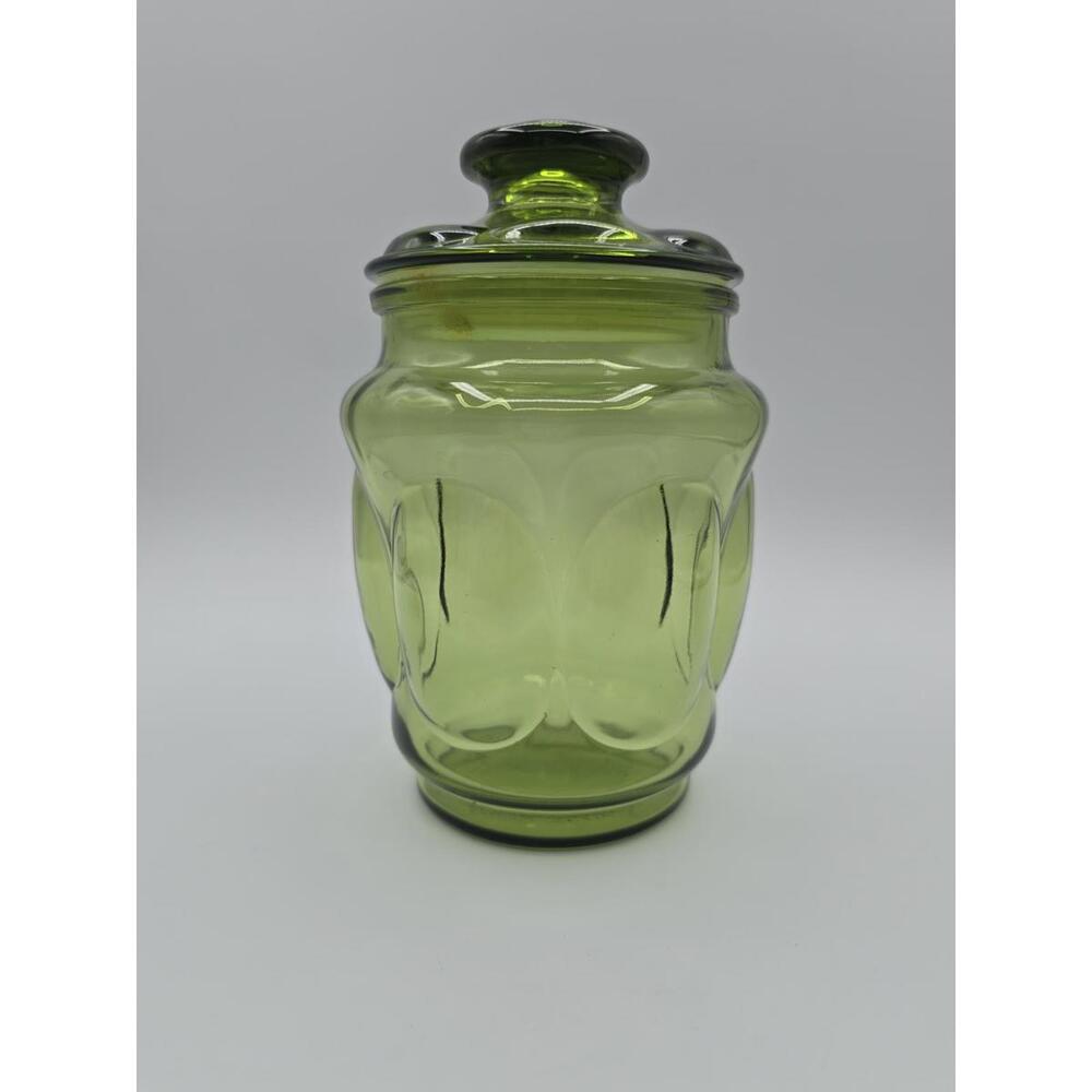 Vintage LE Smith Avocado Green Bubble Glass Canister Jar with Lid